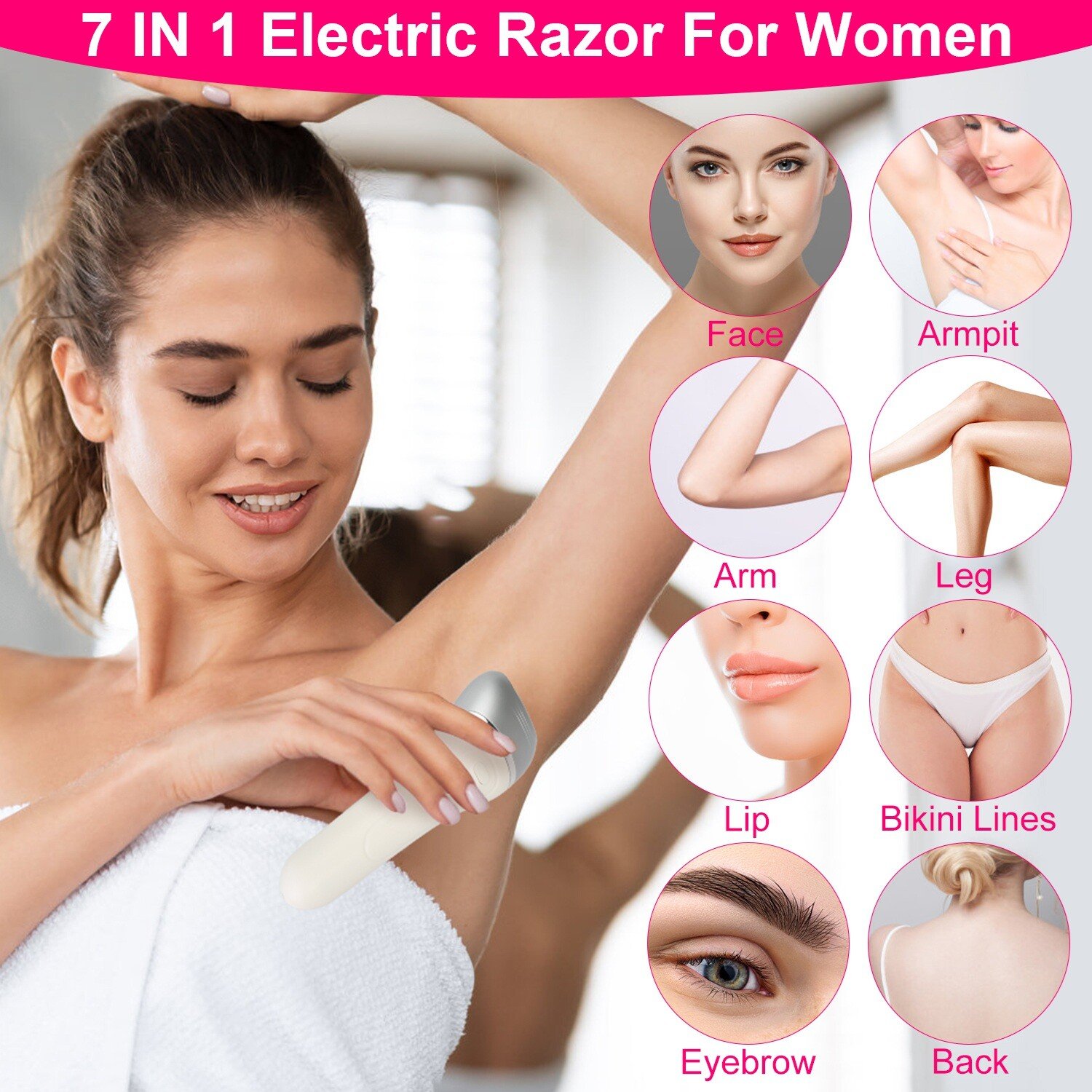 7In1 Lady Shaver Bikini Electric Razors for Women Wet Dry Hair Removal Epilators - Image 3