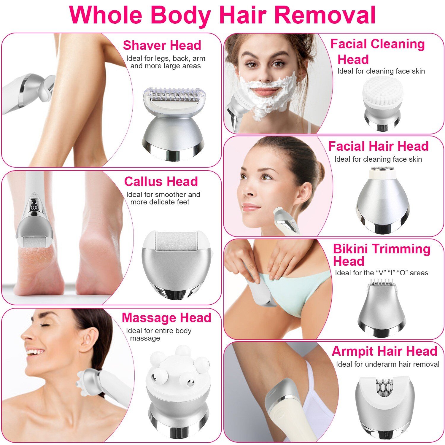 7In1 Lady Shaver Bikini Electric Razors for Women Wet Dry Hair Removal Epilators - Image 4