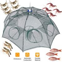 Foldable Nylon Fishing Bait Net Trap Crab Net Shrimp Fish Cast Dip Cage 8 Holes