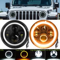 2PCS 7" Round LED Headlights Halo Angle Eyes For Jeep Wrangler JK LJ CJ TJ Lamp