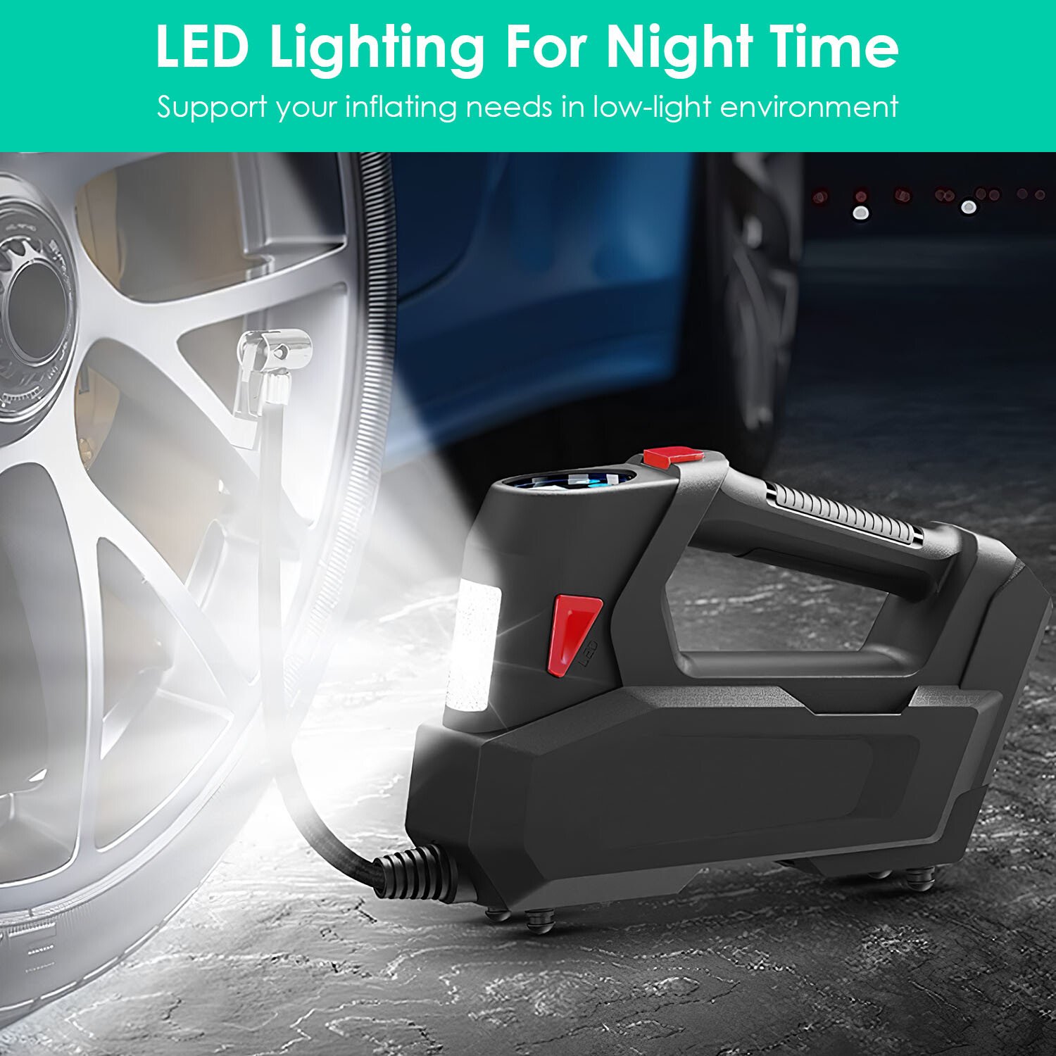 12V 120PSI Auto Tire Inflator Pump with LED Light Automatic Digital Display Set - Image 4