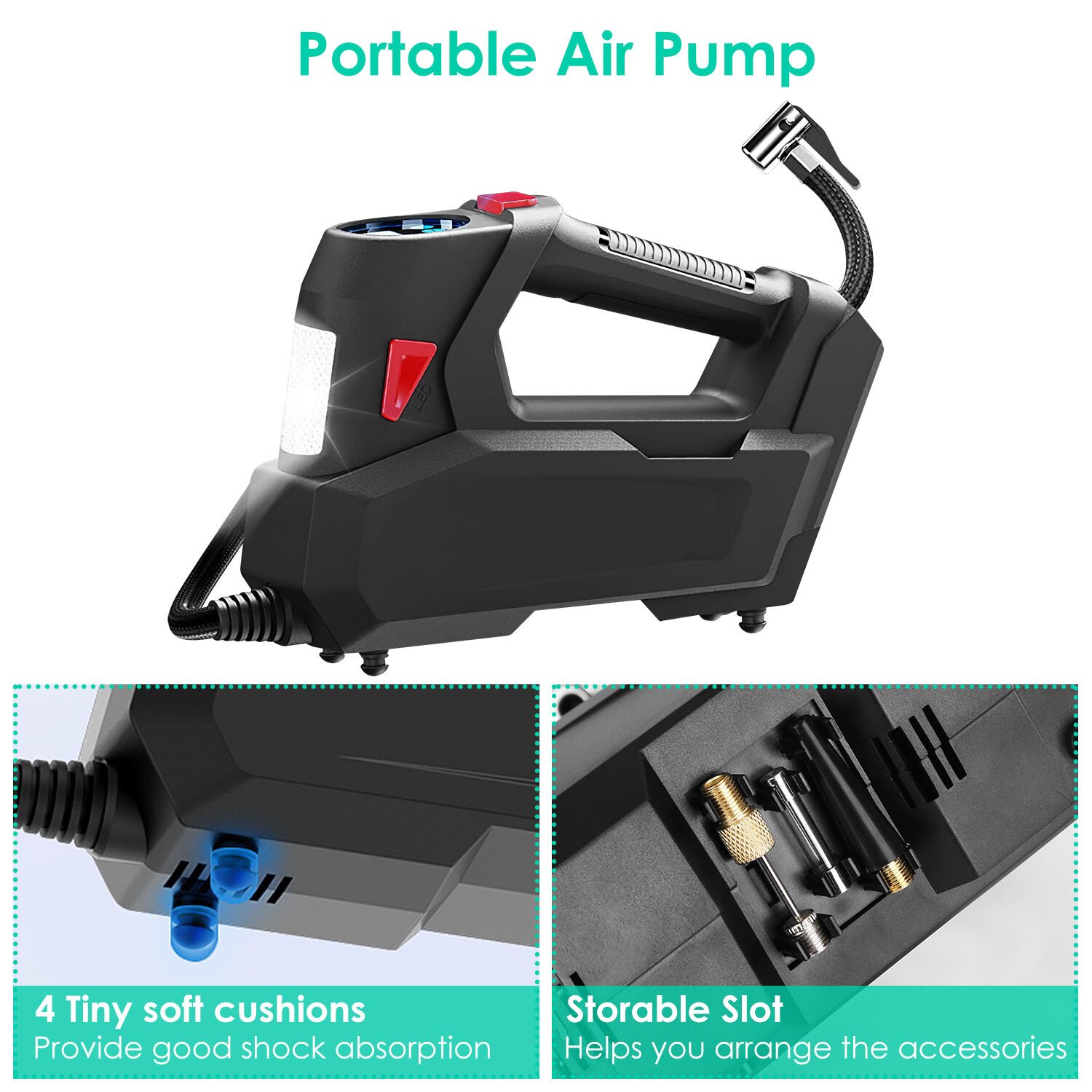 12V 120PSI Auto Tire Inflator Pump with LED Light Automatic Digital Display Set - Image 5