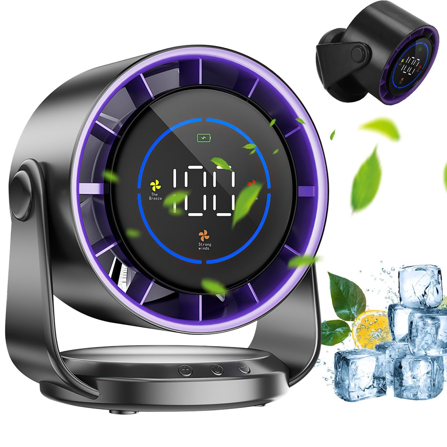 6" 100 Speeds Mini Desk Fan Rechargeable 120º Tilting Wall Mounted Cooling Fan 730056003334