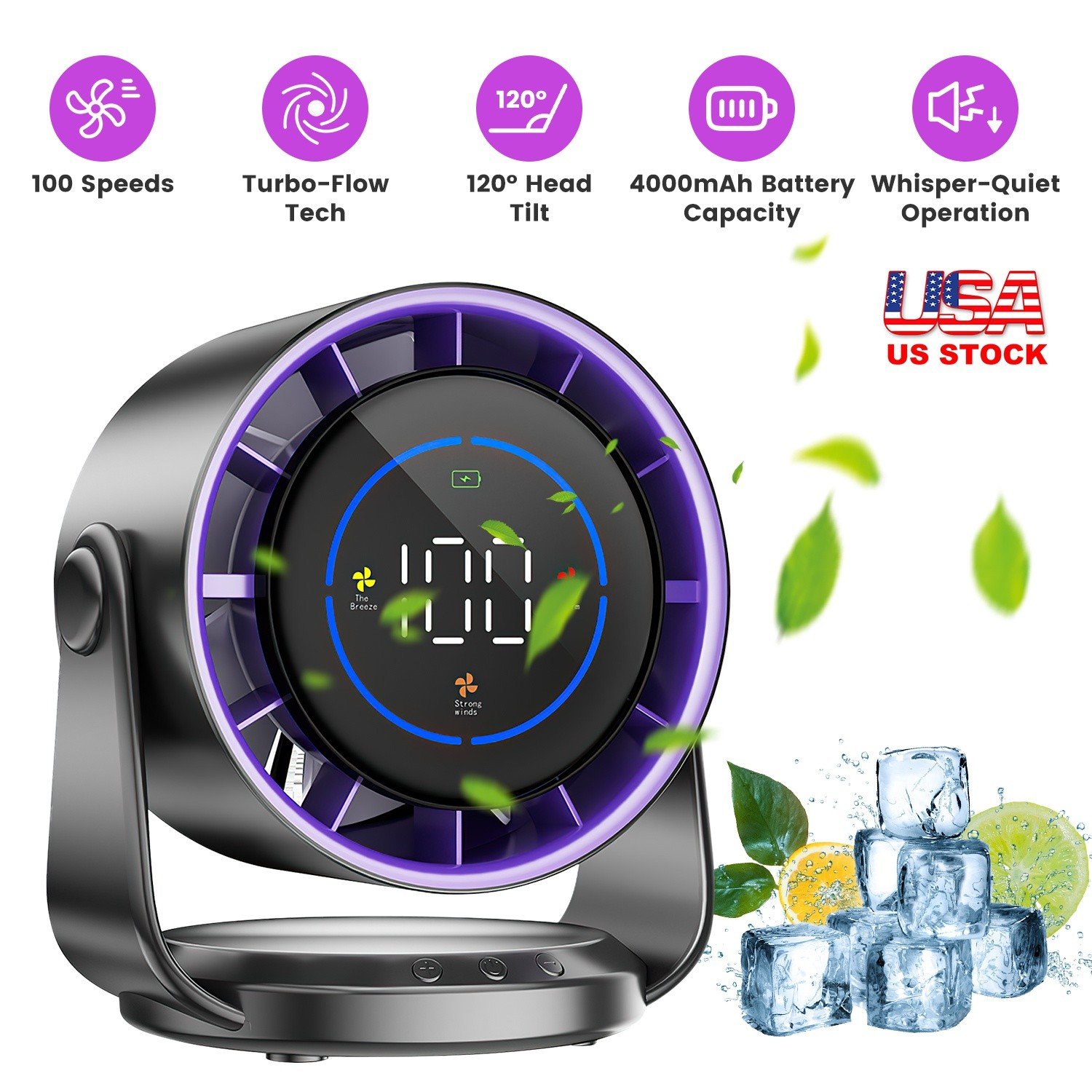6" 100 Speeds Mini Desk Fan Rechargeable 120º Tilting Wall Mounted Cooling Fan 730056003334 - Image 3