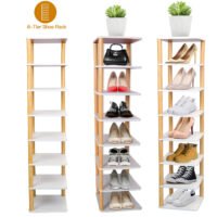 8 Tier Entryway Wood Shoe Rack Vertical Shoe Tower Shelf Stand Storage Organizer