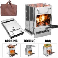 Portable Wood Burning Camping Stove Folding w/Grill Fuel Plate Ash Pan Carry Bag
