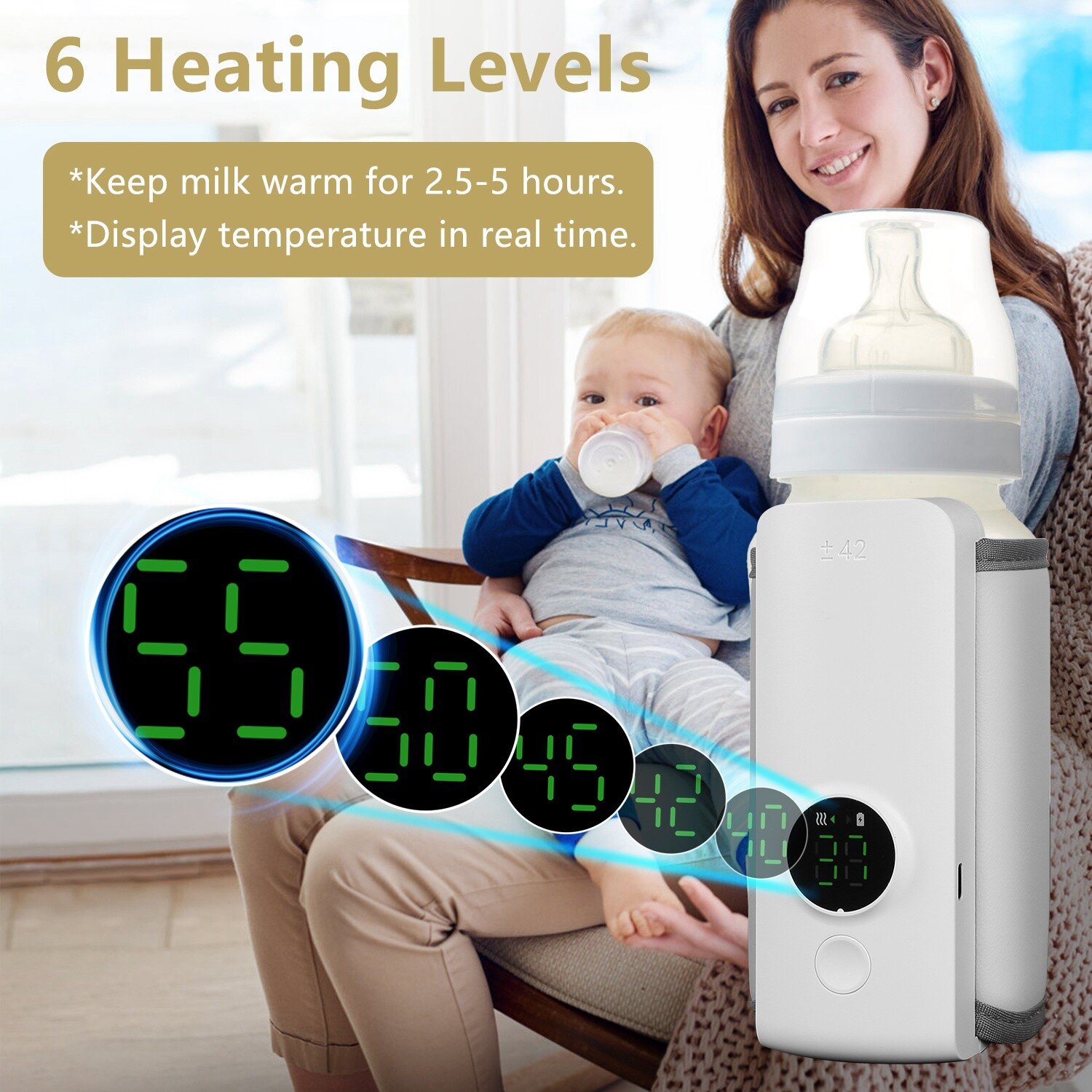 Portable Bottle Warmer for Travel 6 Heating Levels Baby Milk Warmer Rechargeable - Image 4