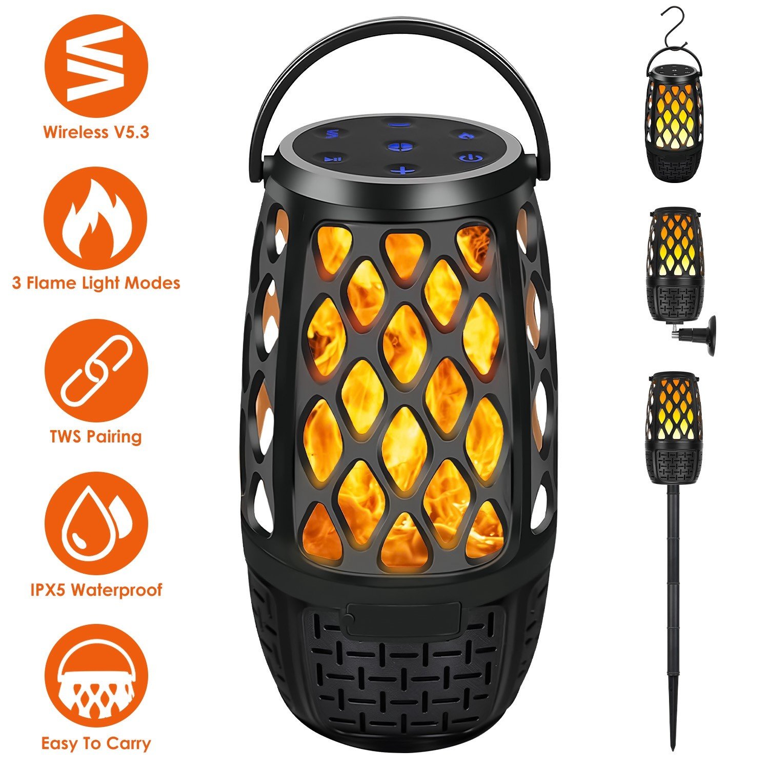 Waterproof Outdoor Speaker Wireless Connection Lantern Flame Speakers Mountable - Image 2