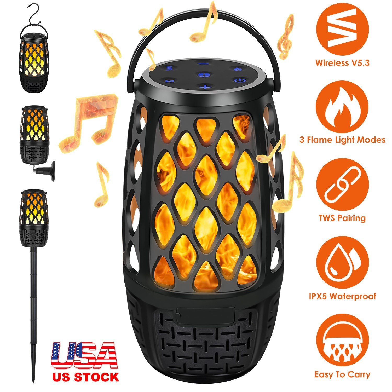 Waterproof Outdoor Speaker Wireless Connection Lantern Flame Speakers Mountable - Image 3