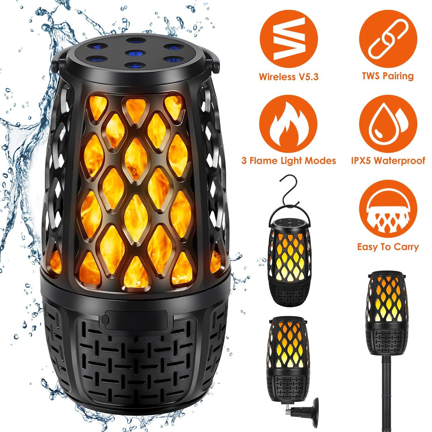 Waterproof Outdoor Speaker Wireless Connection Lantern Flame Speakers Mountable - Image 4