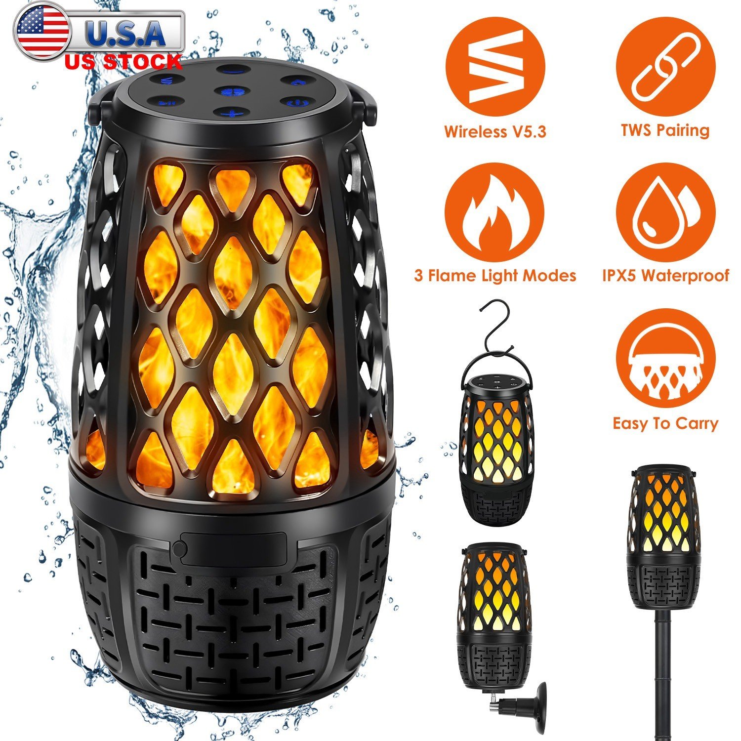 Waterproof Outdoor Speaker Wireless Connection Lantern Flame Speakers Mountable - Image 5
