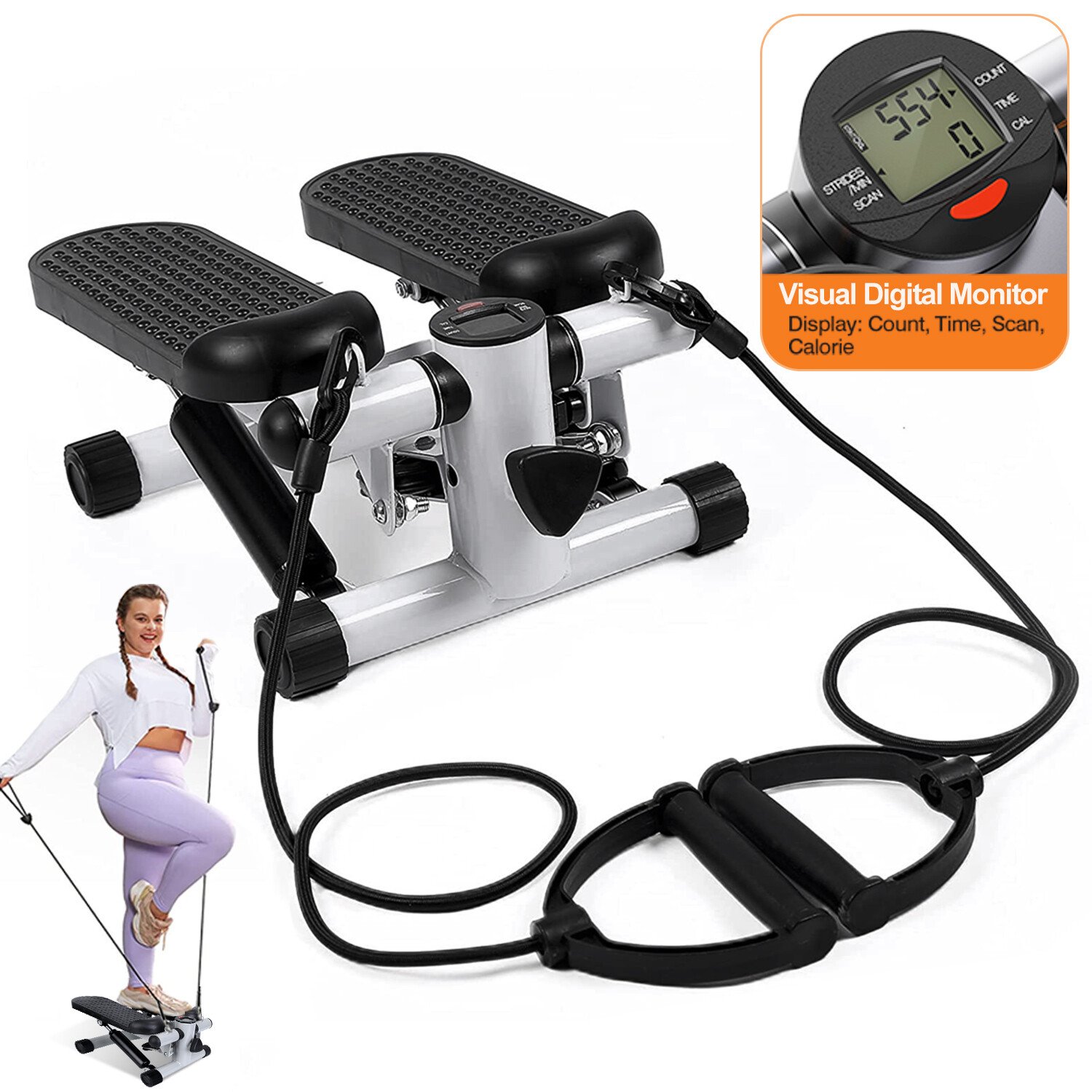 LCD Monitor Stair Stepper Vertical Climber for Exercise with 2 Resistance Bands 737547593299