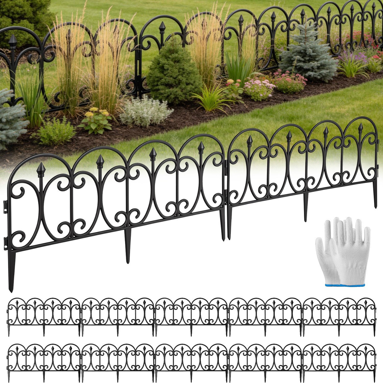 10 Packs PP Garden Fence Panels Lawn Edging Border Landscape Fencing 19.3FT