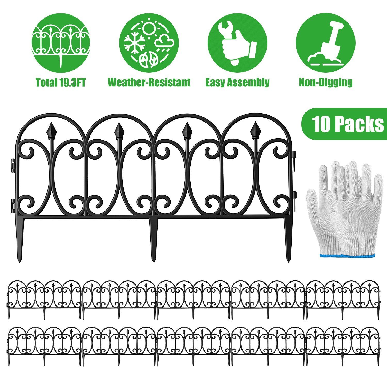 10 Packs PP Garden Fence Panels Lawn Edging Border Landscape Fencing 19.3FT - Image 2