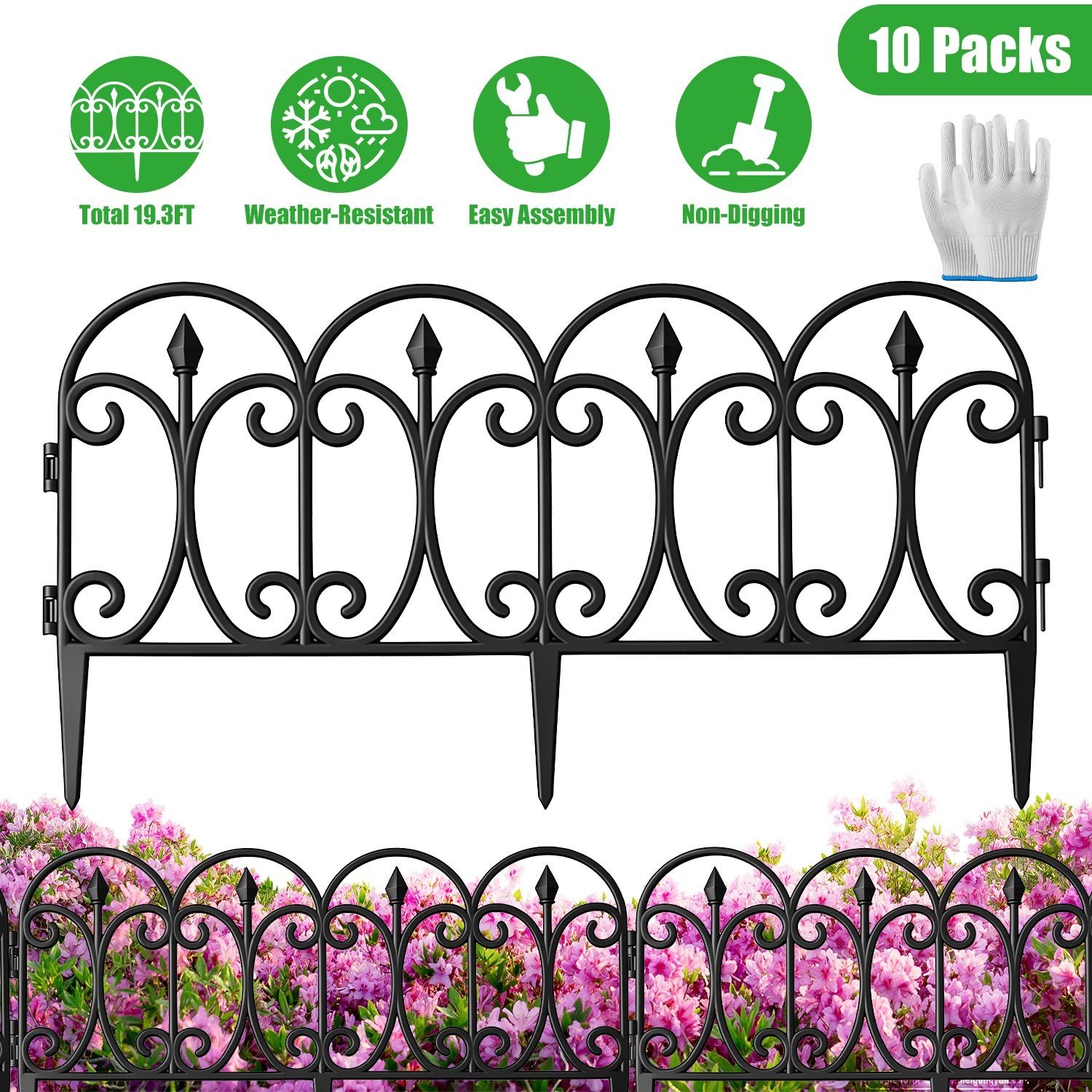 10 Packs PP Garden Fence Panels Lawn Edging Border Landscape Fencing 19.3FT - Image 3