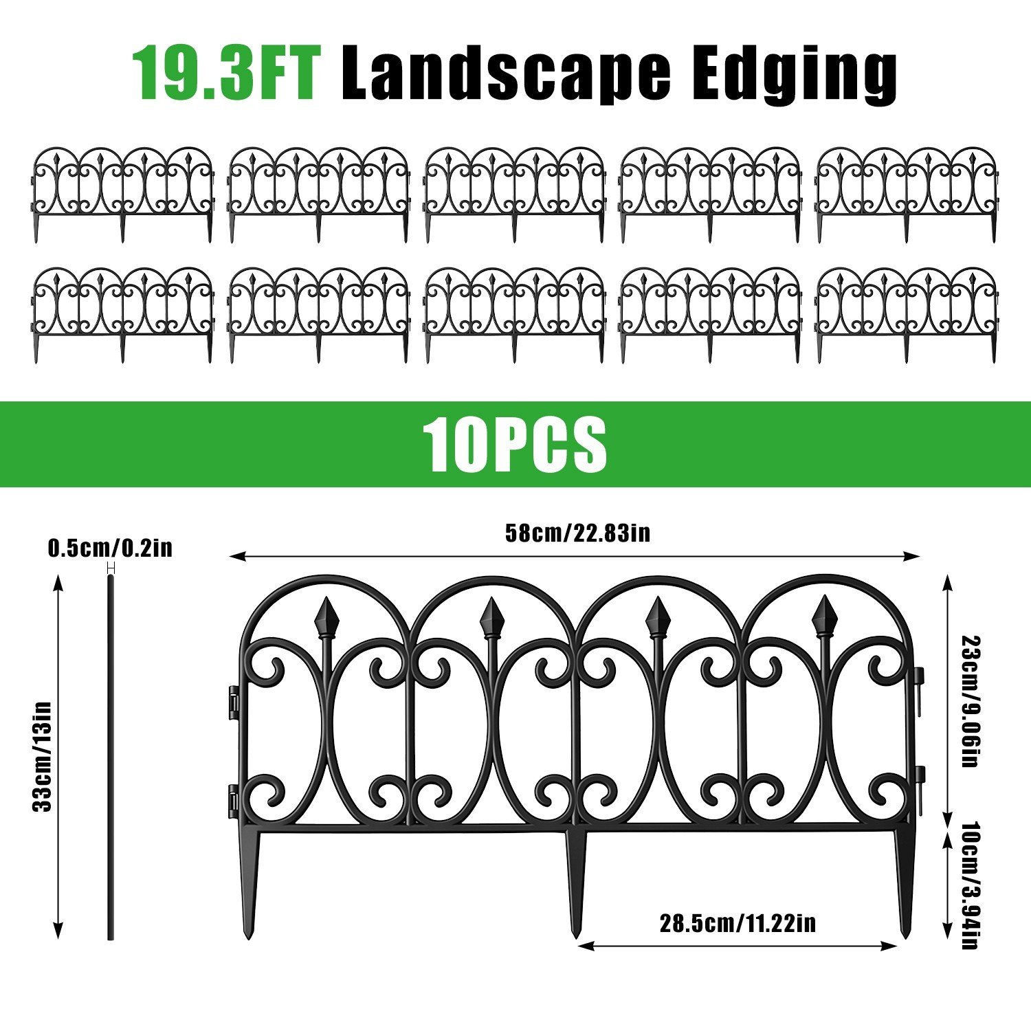 10 Packs PP Garden Fence Panels Lawn Edging Border Landscape Fencing 19.3FT - Image 5