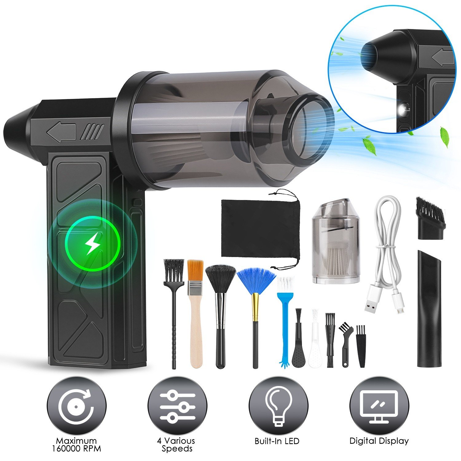 2IN1 Duster &Vacuum Compressed Air Duster-160000RPM Home Car Electric Air Duster - Image 2