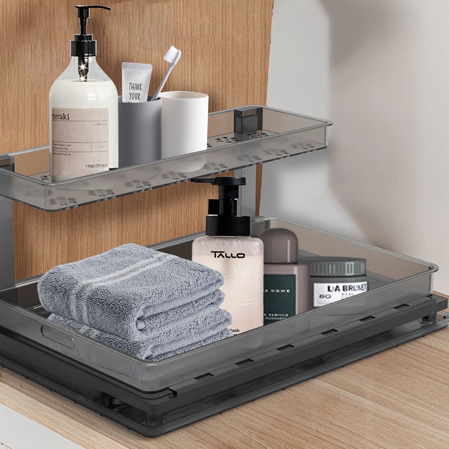 Pull-Out Under Sink Organizer 2-Tier Slide Out Storage Shelves Cabinet Organizer