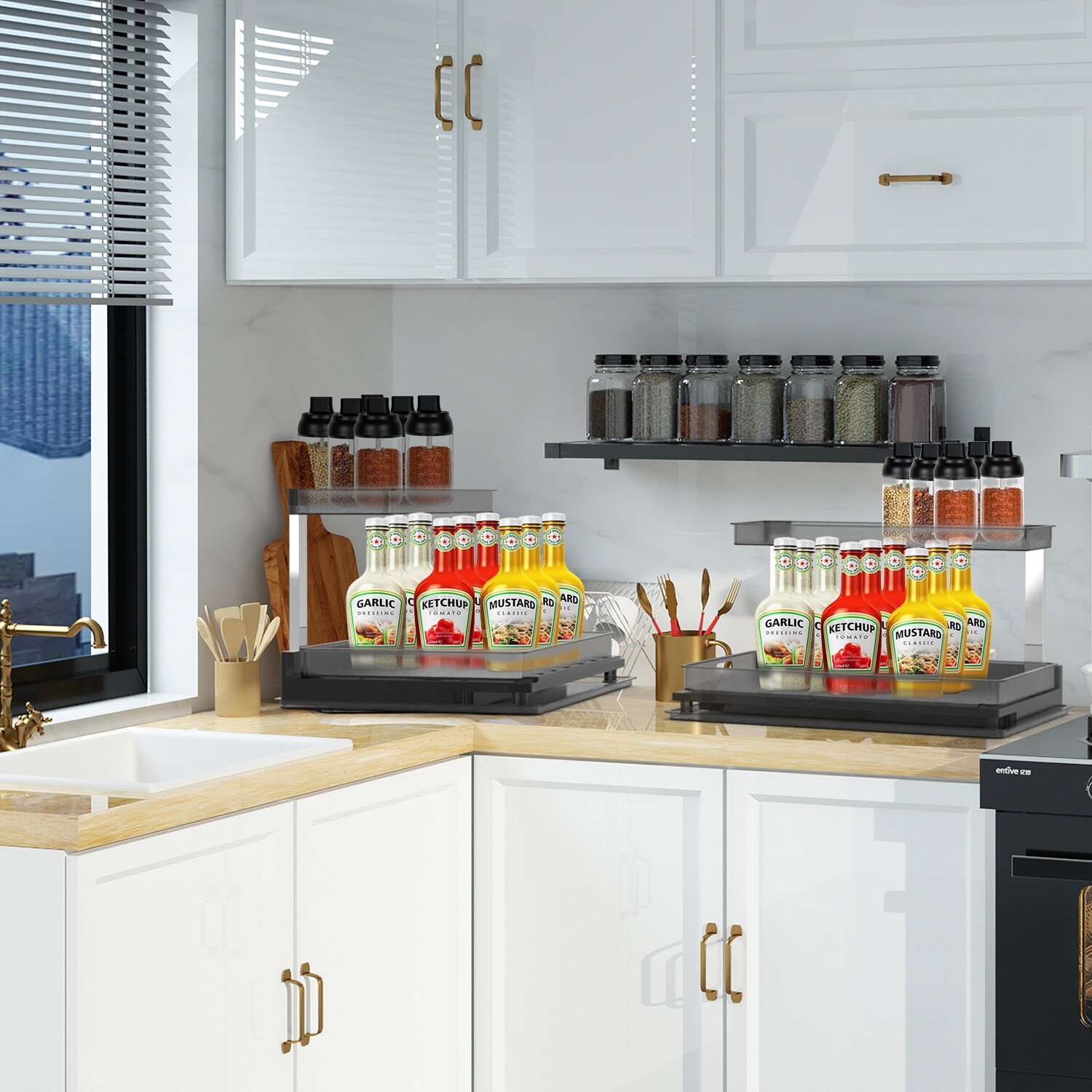 Pull-Out Under Sink Organizer 2-Tier Slide Out Storage Shelves Cabinet Organizer - Image 5