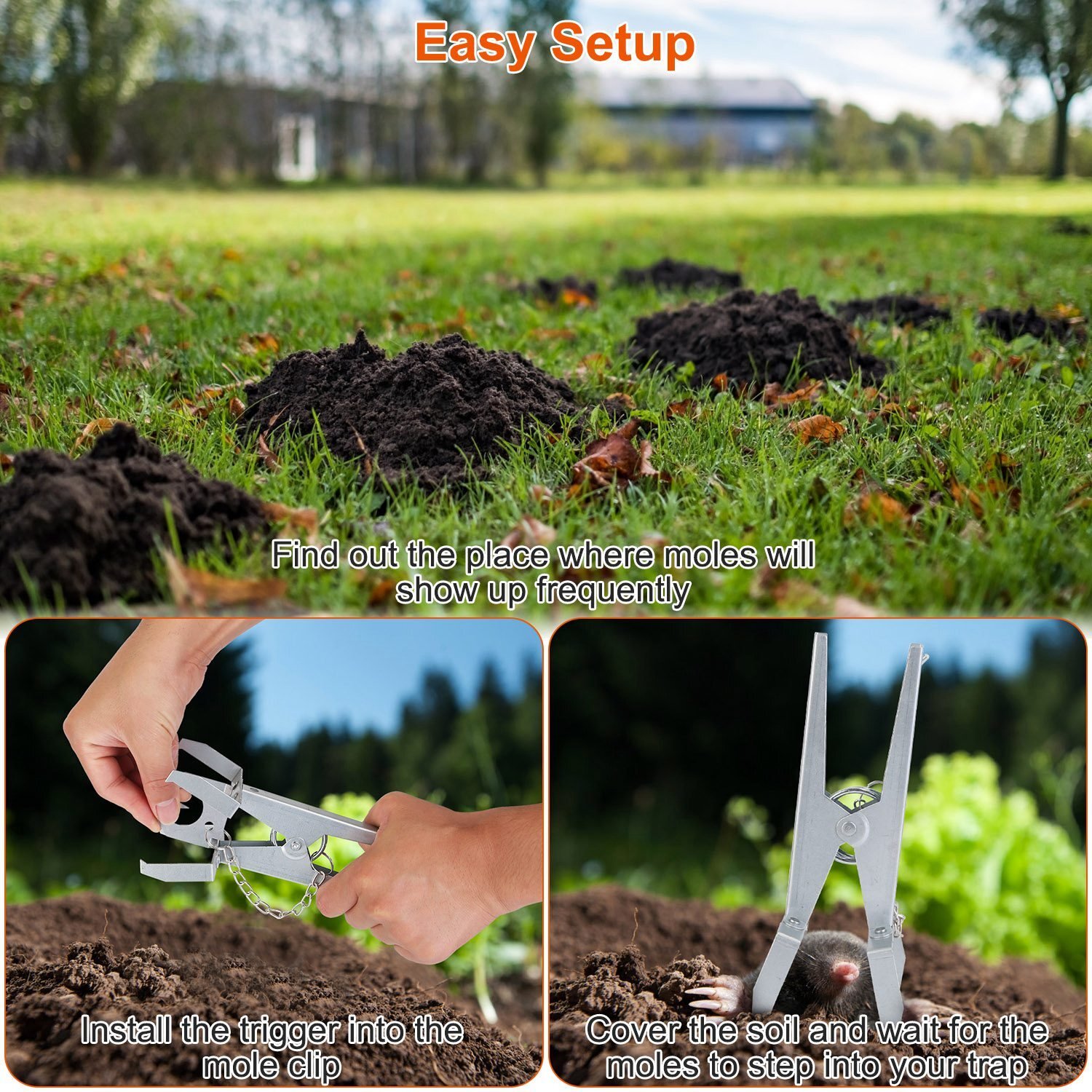 4 Packs Mole Traps W/ Scissor Jaw Mole Clip Repeller for Field Garden Reusable - Image 4