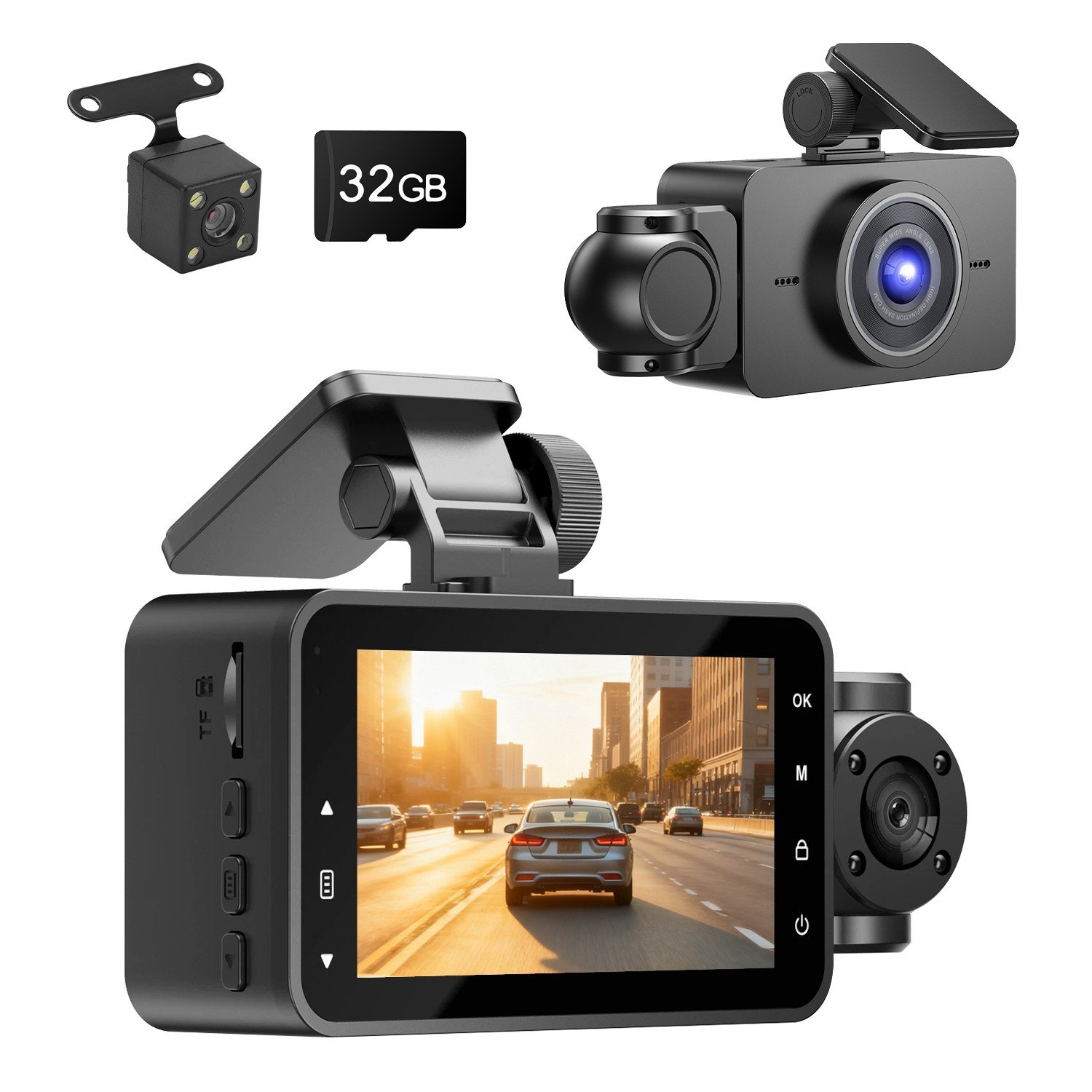 1080P Car Dash Cam 3-Channel WiFi Front Rear Inside Recorder Night Vision w/ 32G 730056004515 - Image 3