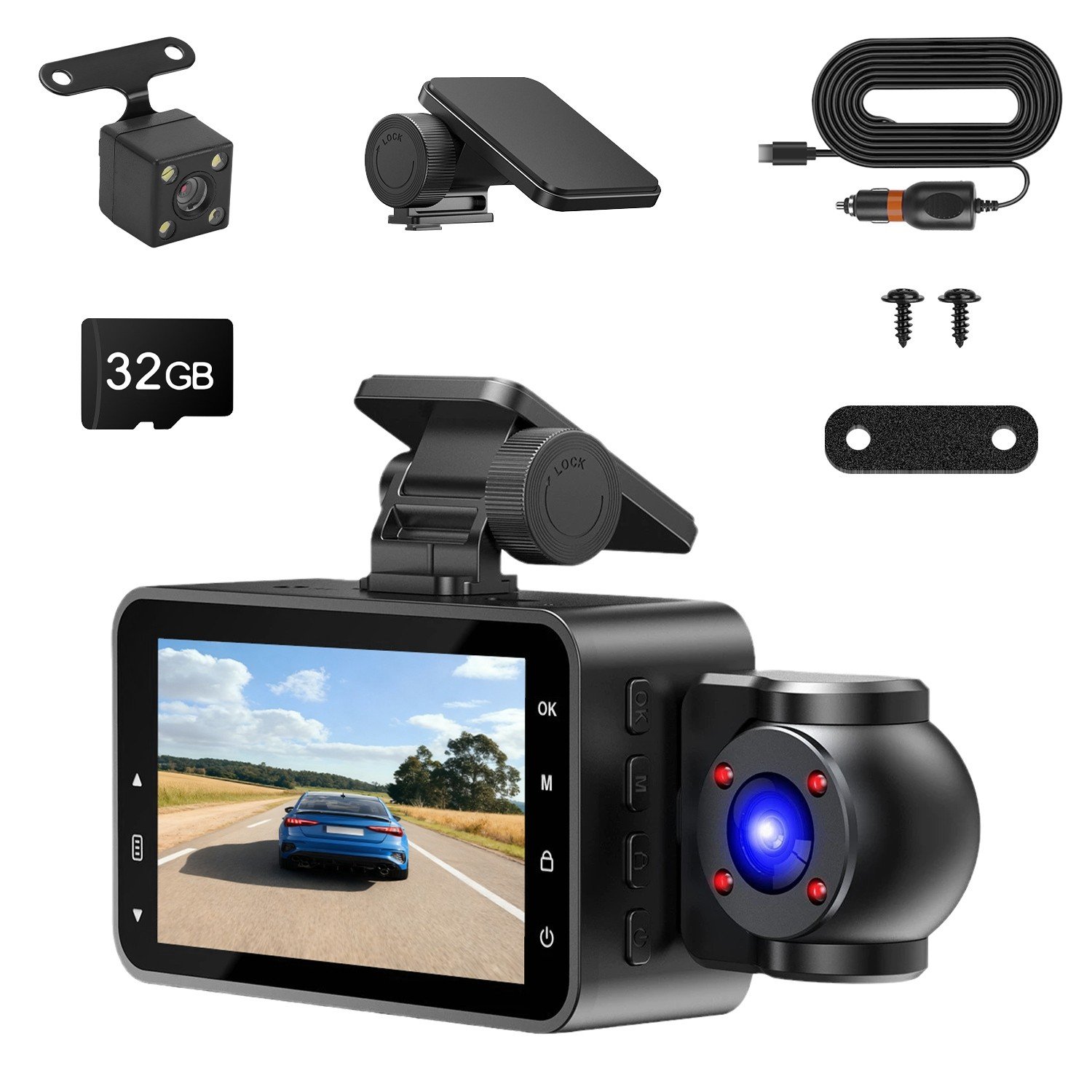 1080P Car Dash Cam 3-Channel WiFi Front Rear Inside Recorder Night Vision w/ 32G 730056004515 - Image 5