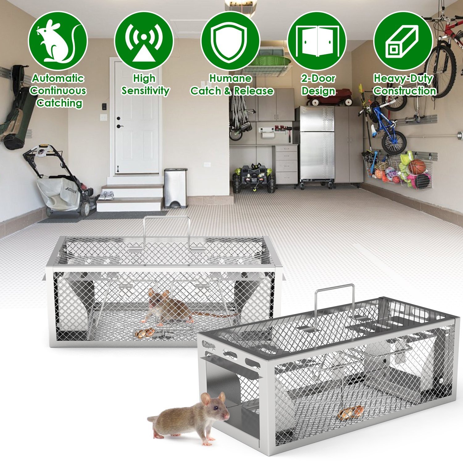 2 Pack 2-Door Mouse Trap Rat Trap Rodent Trap Live Animal Catch Cage Reusable - Image 2