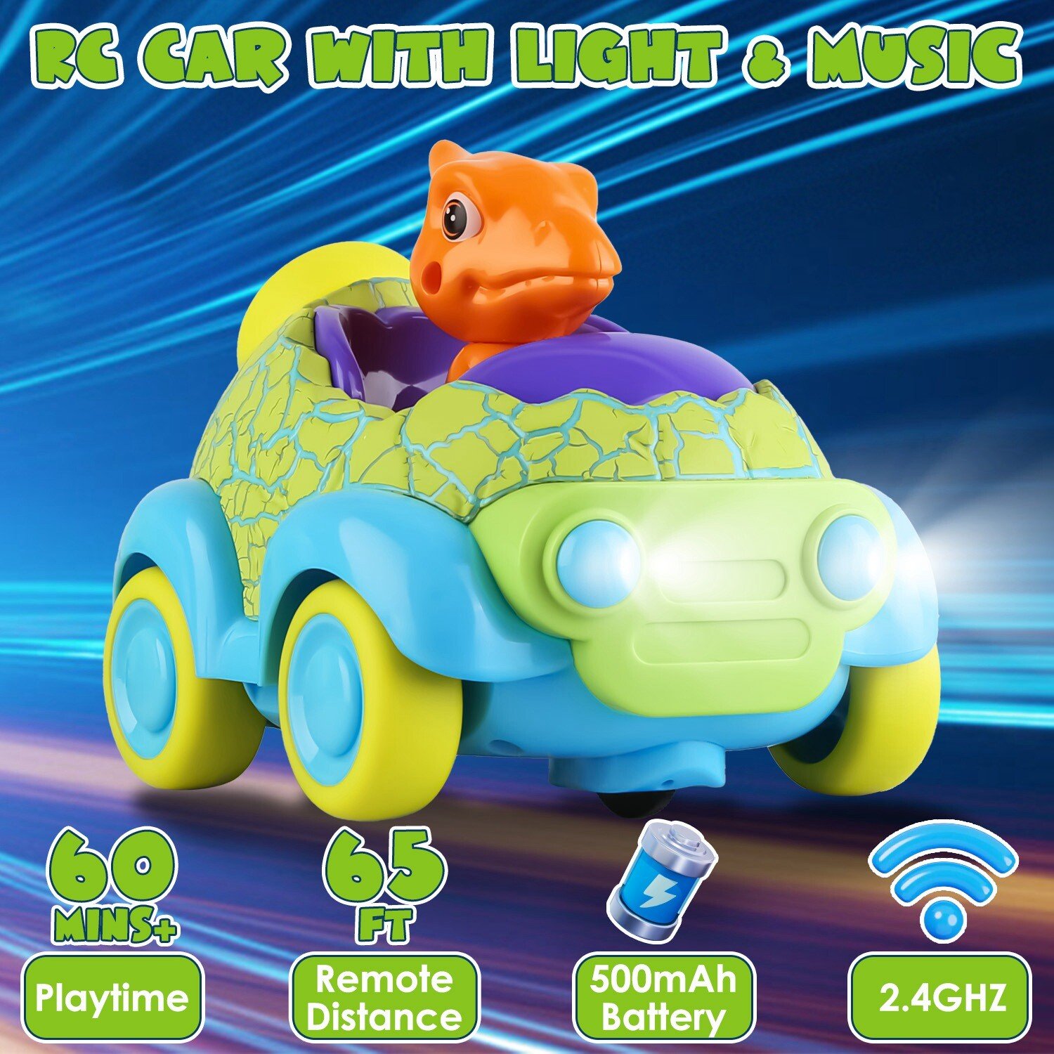 2 Pack Remote Control Dinosaur Car for Kids Toddlers Rechargeable RC Cars Light