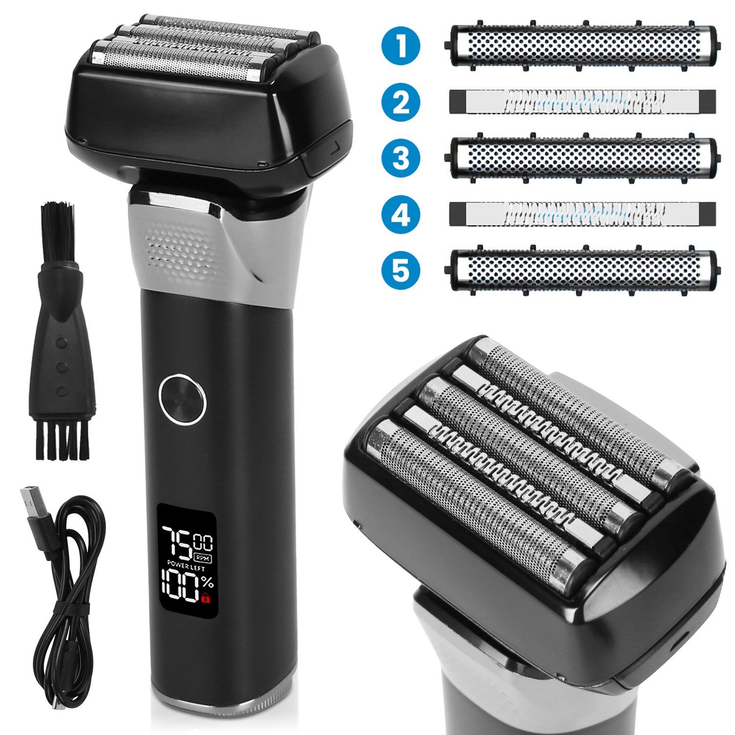 Electric Foil Face Shaver 5-Blade Men Razor Shaver Wet & Dry Sideburn Shavers 730056003983
