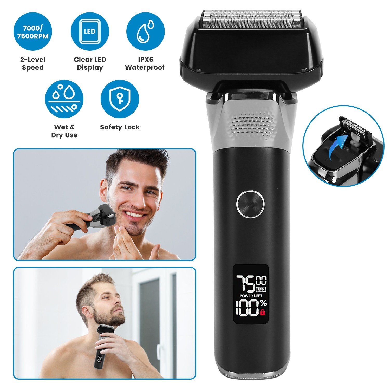 Electric Foil Face Shaver 5-Blade Men Razor Shaver Wet & Dry Sideburn Shavers 730056003983 - Image 2