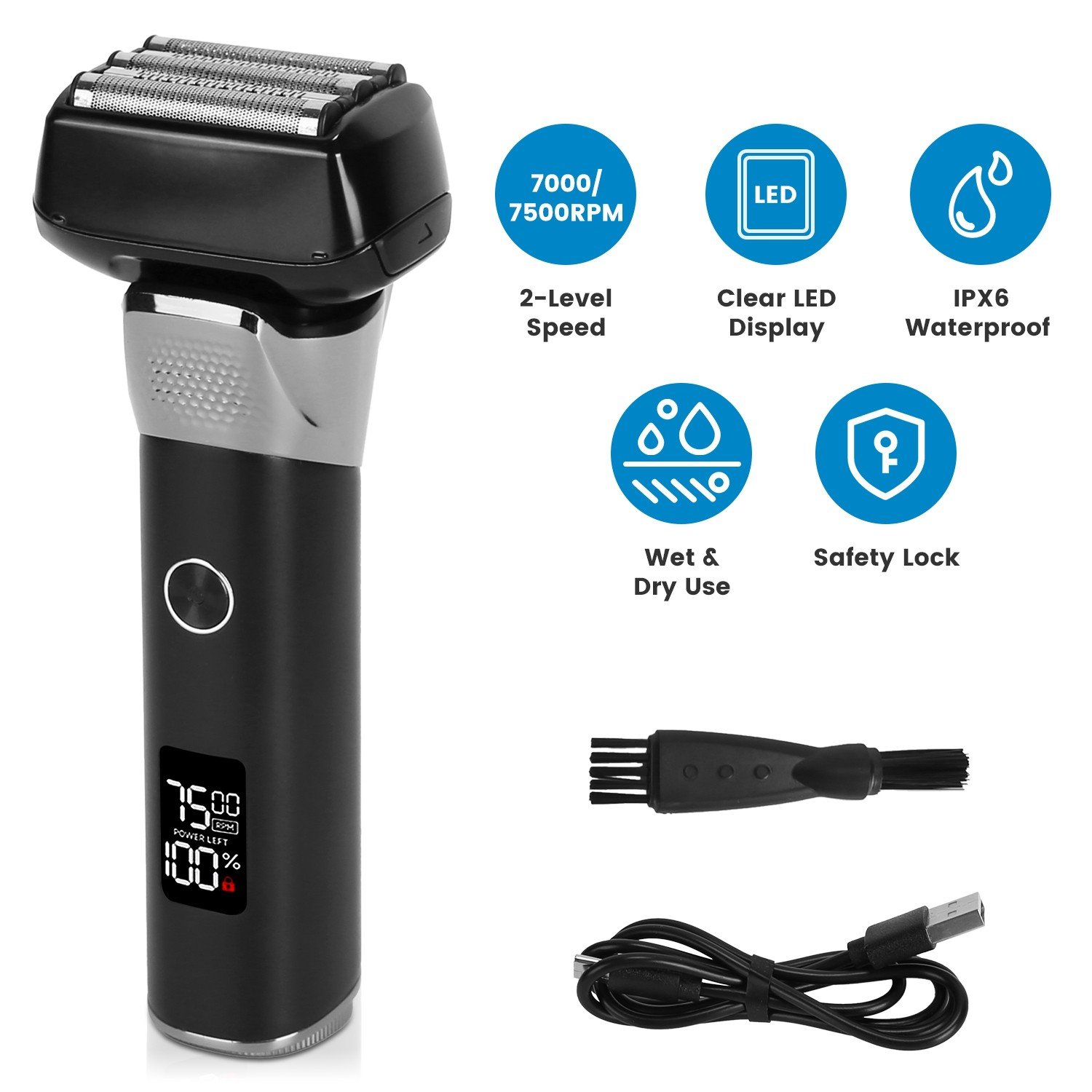 Electric Foil Face Shaver 5-Blade Men Razor Shaver Wet & Dry Sideburn Shavers 730056003983 - Image 4