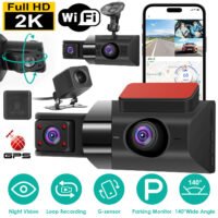 Car DVR 3 Channel Dash Cam Camcorder 2K Camera Recorder & Night Vision &G-sensor