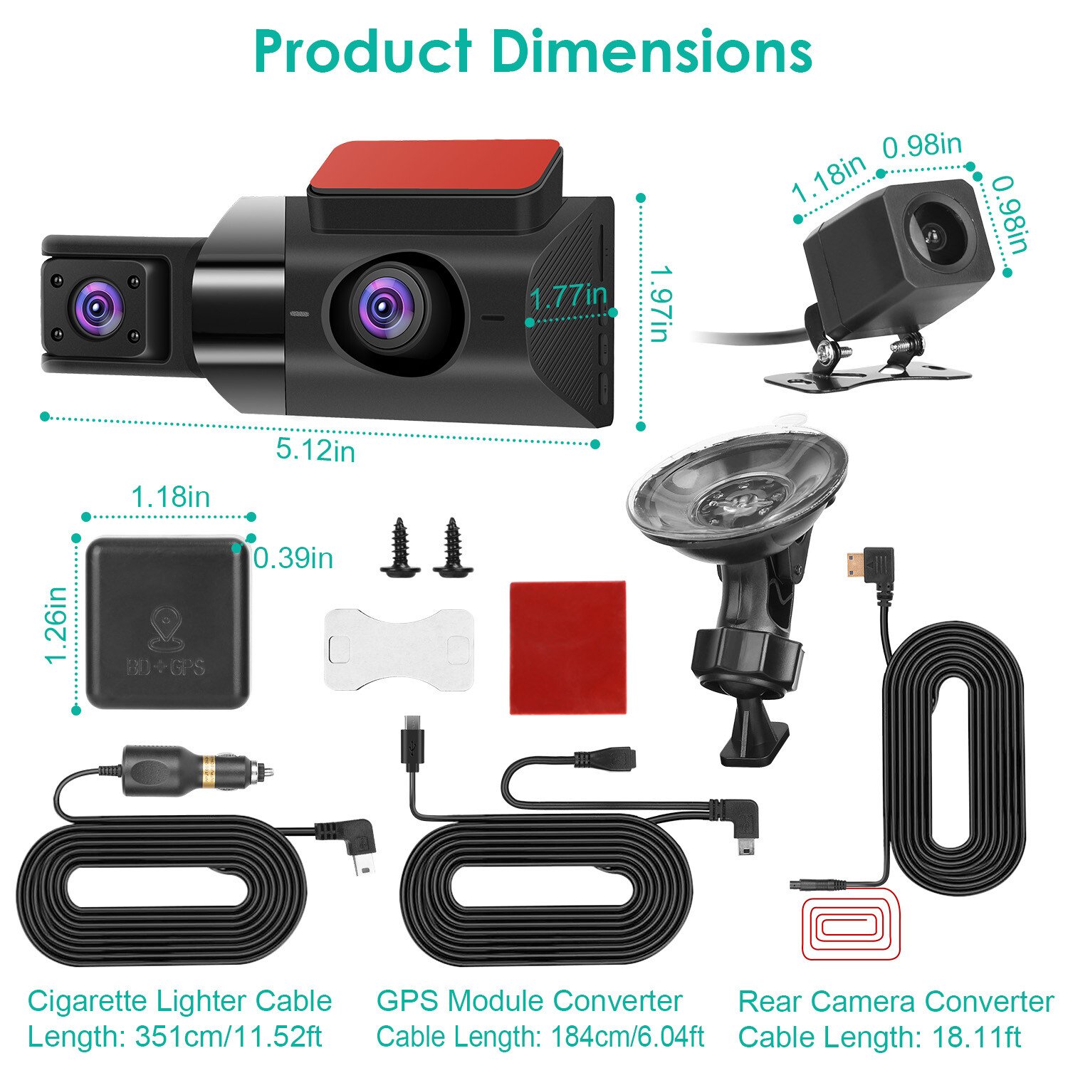 Car DVR 3 Channel Dash Cam Camcorder 2K Camera Recorder & Night Vision &G-sensor - Image 2