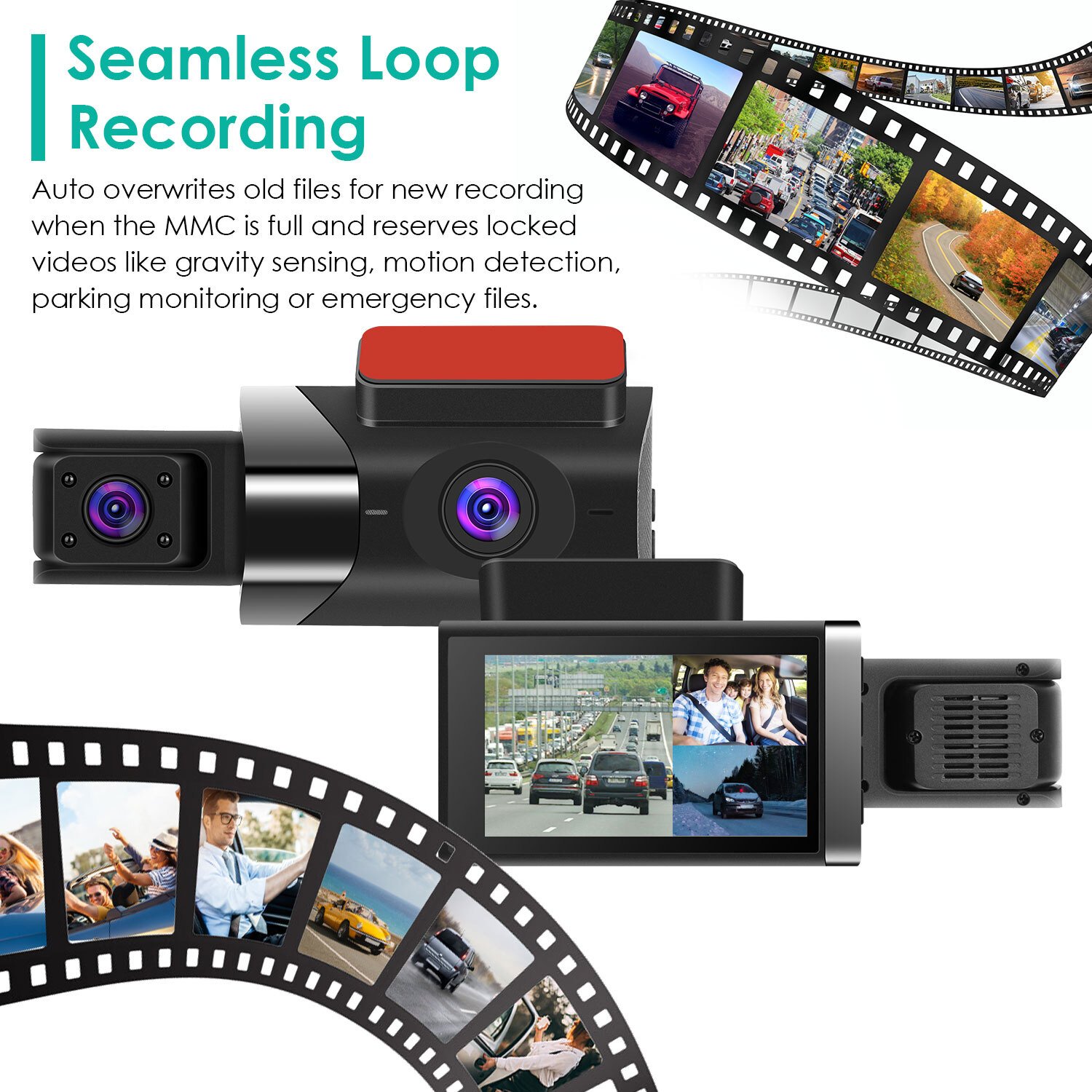 Car DVR 3 Channel Dash Cam Camcorder 2K Camera Recorder & Night Vision &G-sensor - Image 3