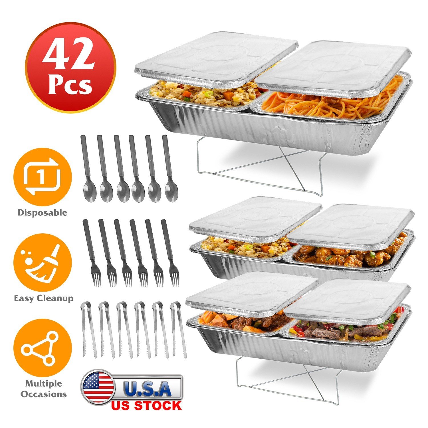 42Pcs Disposable Chafing Dish Buffet Party Set with Spoons Forks Party Supplies