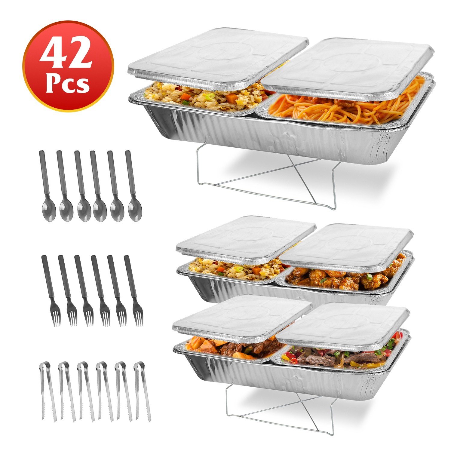 42Pcs Disposable Chafing Dish Buffet Party Set with Spoons Forks Party Supplies - Image 2