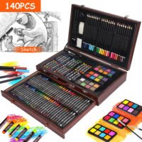 140pcs Art Supplies Artist Studio Creativity Set with Wood Box Case Art Painting