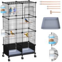 46" Metal Bird Cage Indoor Pet Bird House w/ Wooden Perches with Slide-Out Tray