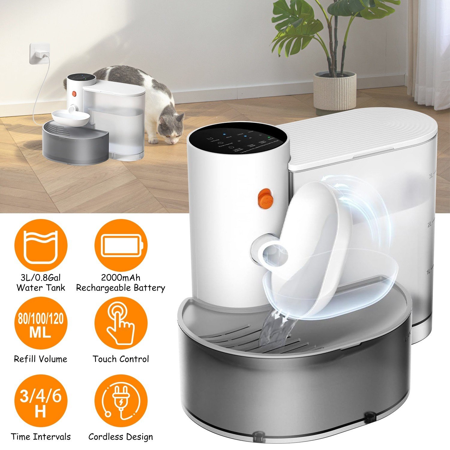 Smart Wireless Cats Pet Water Fountain 3L Rechargeable Automatic Water Dispenser - Image 3