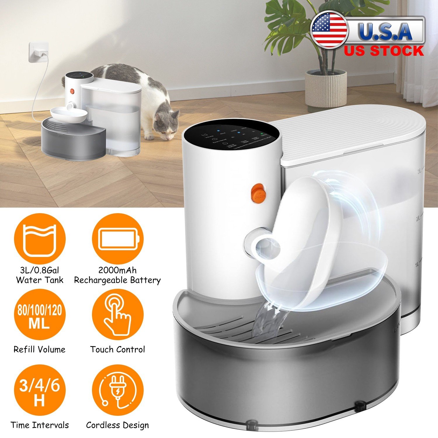 Smart Wireless Cats Pet Water Fountain 3L Rechargeable Automatic Water Dispenser - Image 4