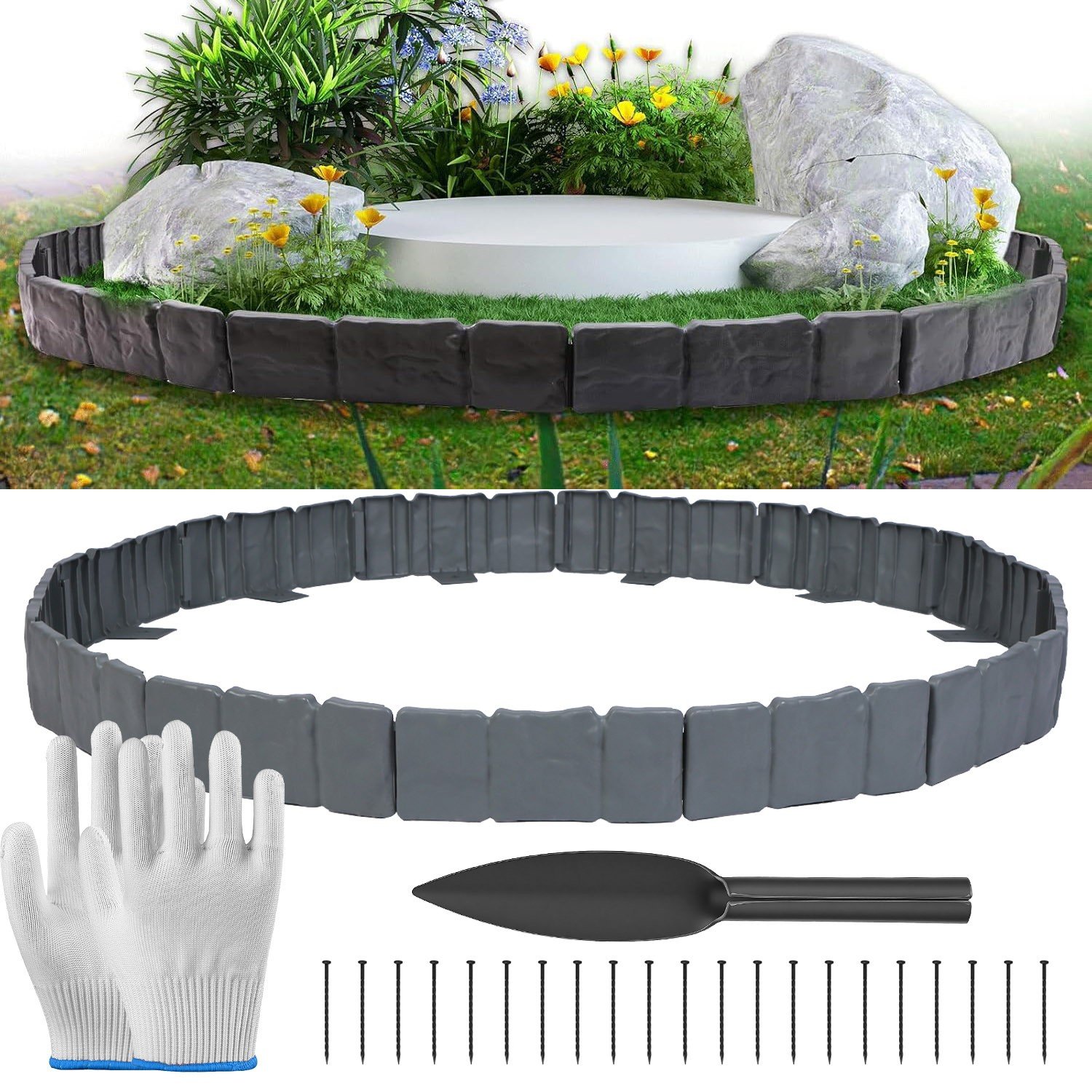 20PCS 16FT Garden Plastic Border Edging Fence Non-Digging Panel Lawn Yard Decor