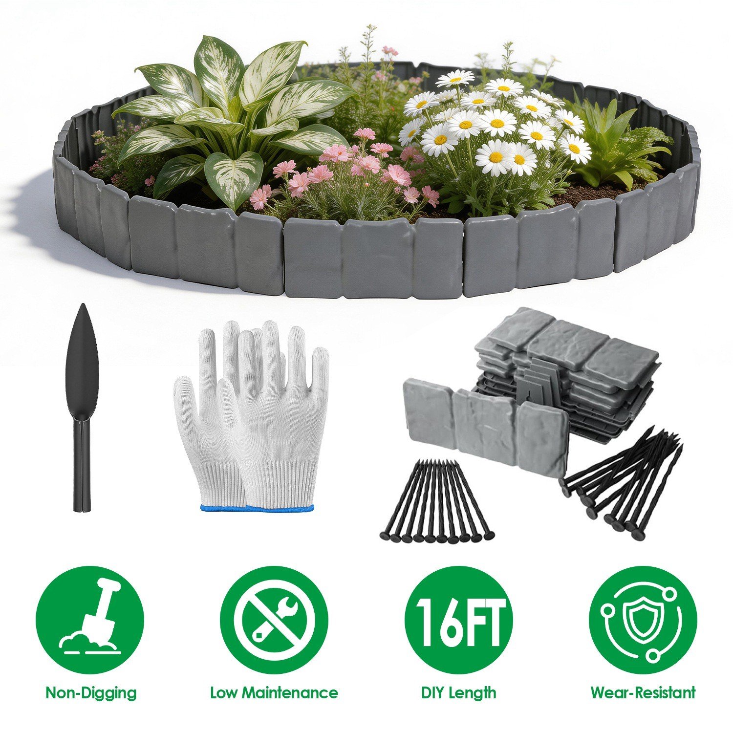 20PCS 16FT Garden Plastic Border Edging Fence Non-Digging Panel Lawn Yard Decor - Image 2