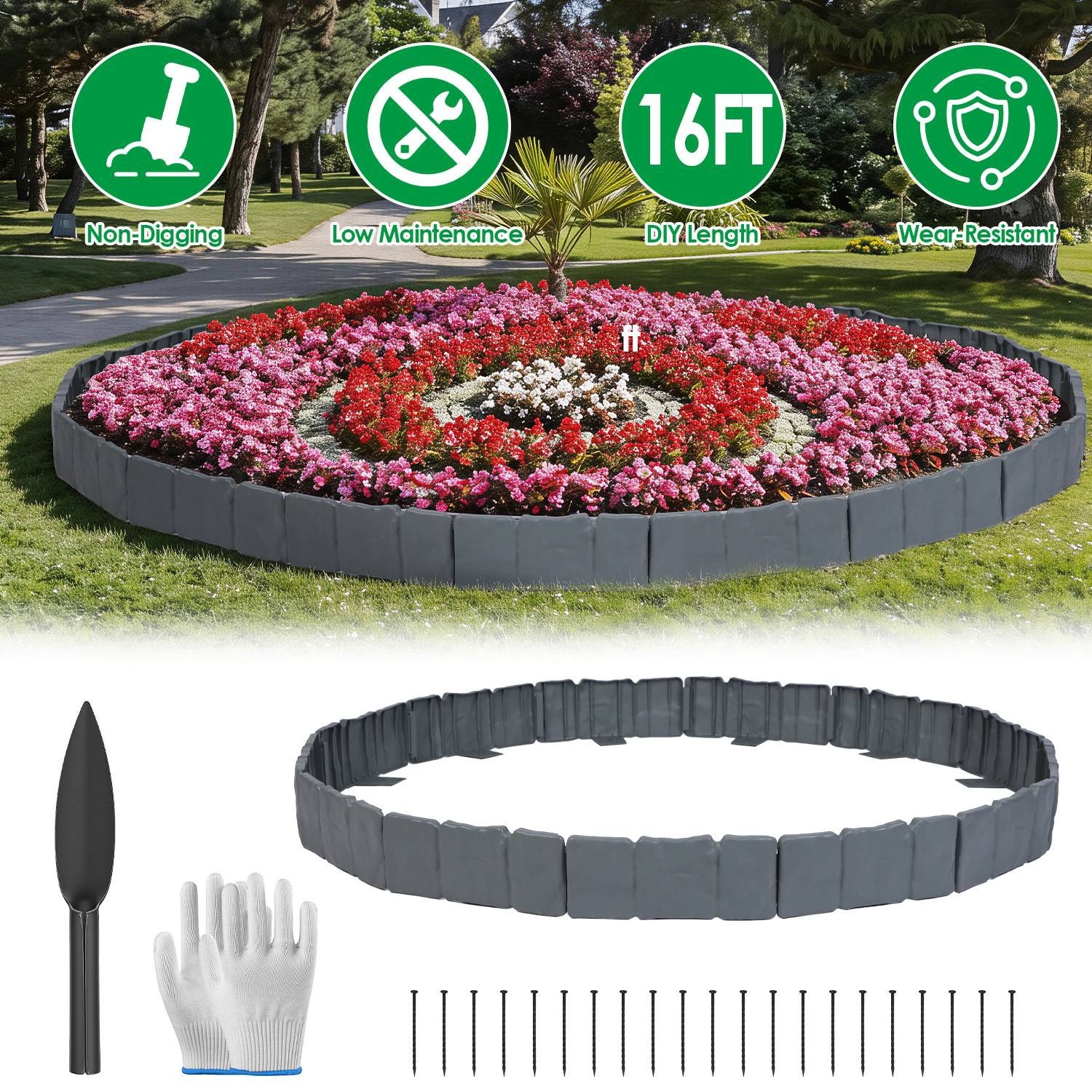 20PCS 16FT Garden Plastic Border Edging Fence Non-Digging Panel Lawn Yard Decor - Image 4