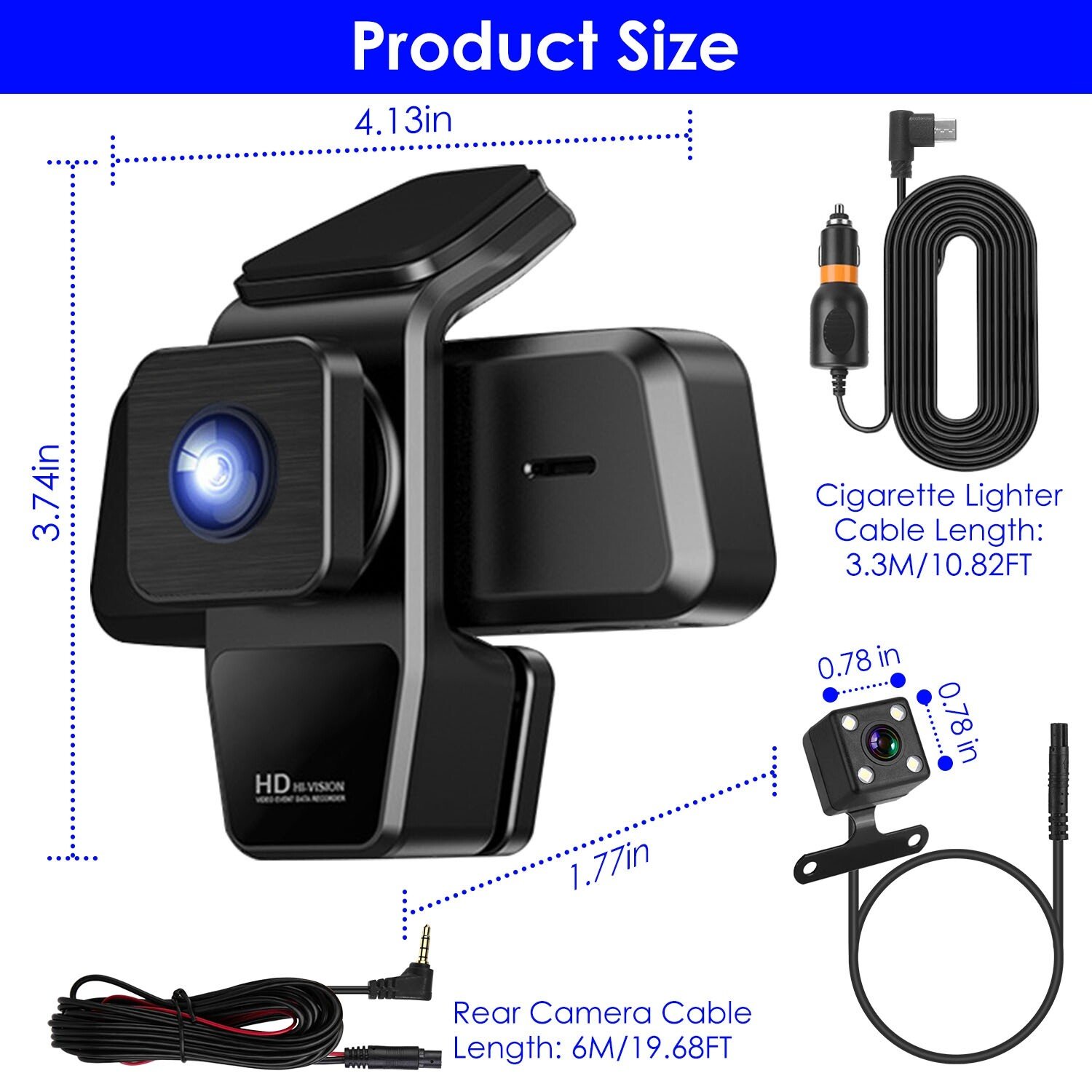 3.16'' 1080P FHD WiFi Dash Cam Car DVR Front & Rear Camera Night Vision G-sensor - Image 3
