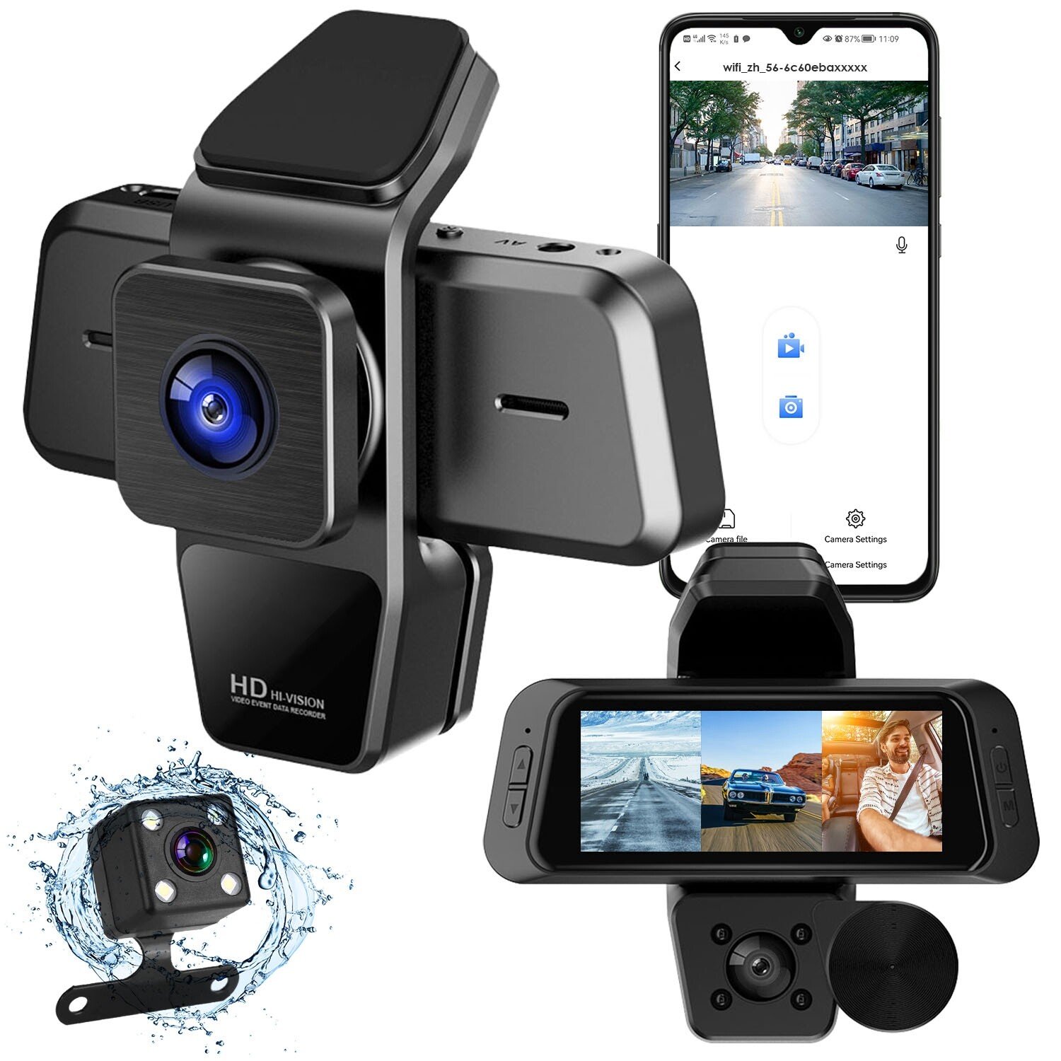 3.16'' 1080P FHD WiFi Dash Cam Car DVR Front & Rear Camera Night Vision G-sensor - Image 4