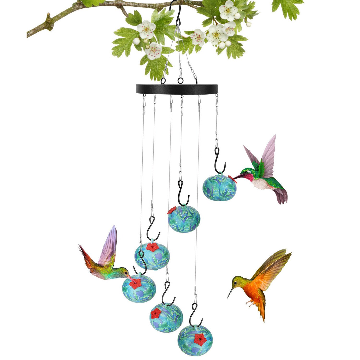 Wind Chimes Hummingbird Bird Feeder Outdoors Hanging Ant Bee Proof Outside Decor 717971905578