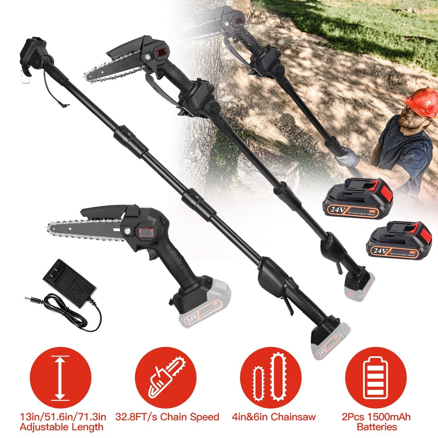 2-in-1 Electric Pole Saw&Mini Chainsaw Chainsaw Length Adjustable Chain Saw Tool - Image 2