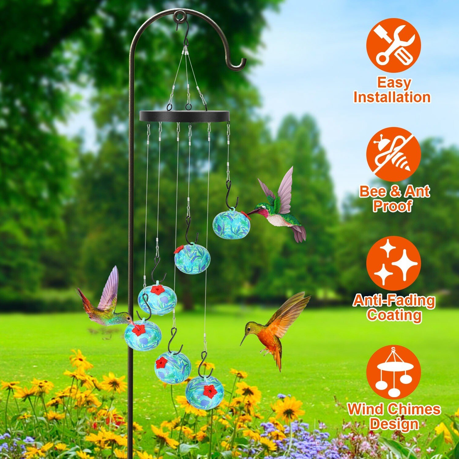 Wind Chimes Hummingbird Bird Feeder Outdoors Hanging Ant Bee Proof Outside Decor 717971905578 - Image 3