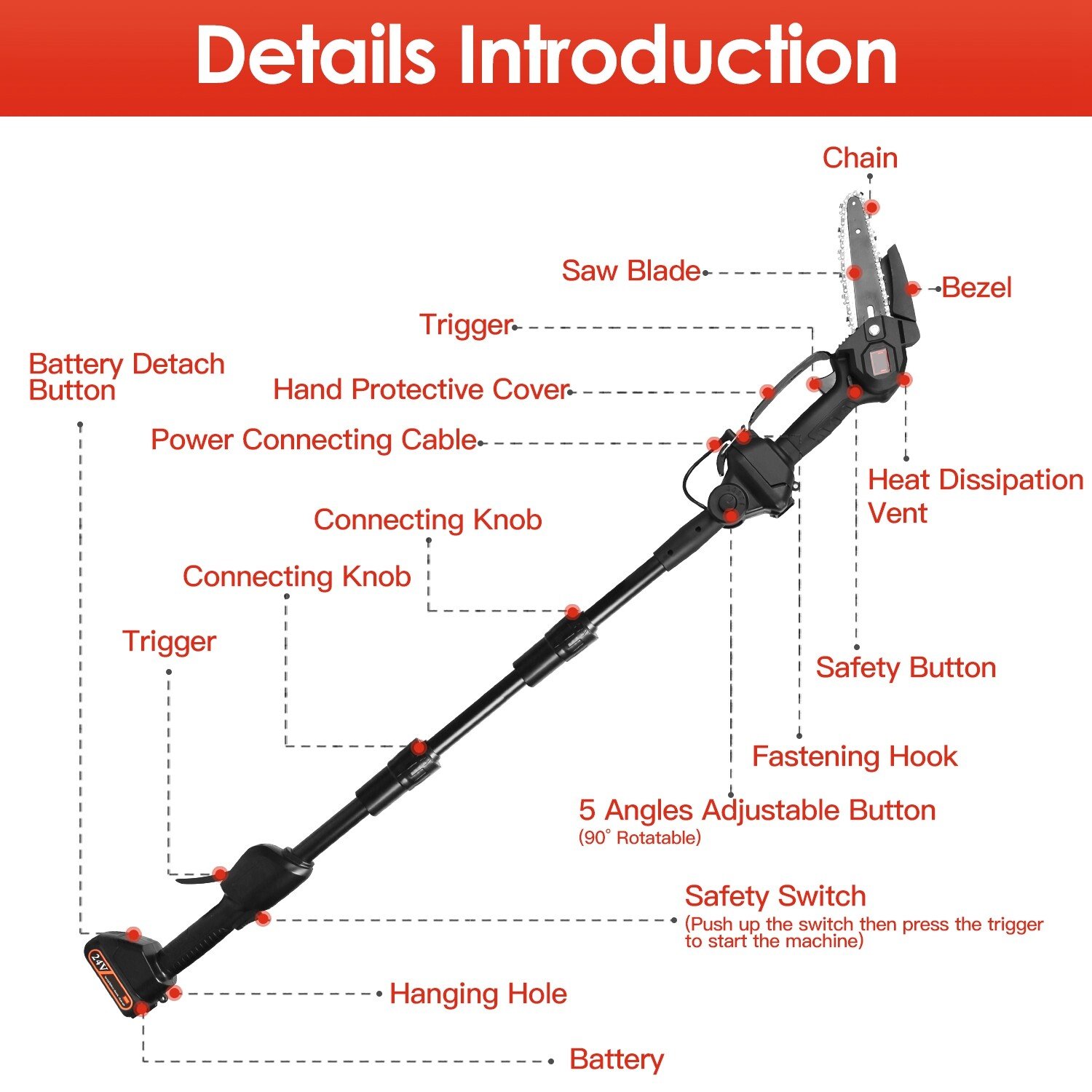 2-in-1 Electric Pole Saw&Mini Chainsaw Chainsaw Length Adjustable Chain Saw Tool - Image 5