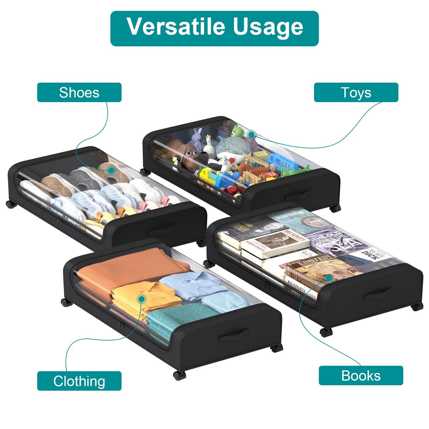 2Pcs Under Bed Storage Containers Rolling Clothing Bedroom Drawers Save Space US - Image 5